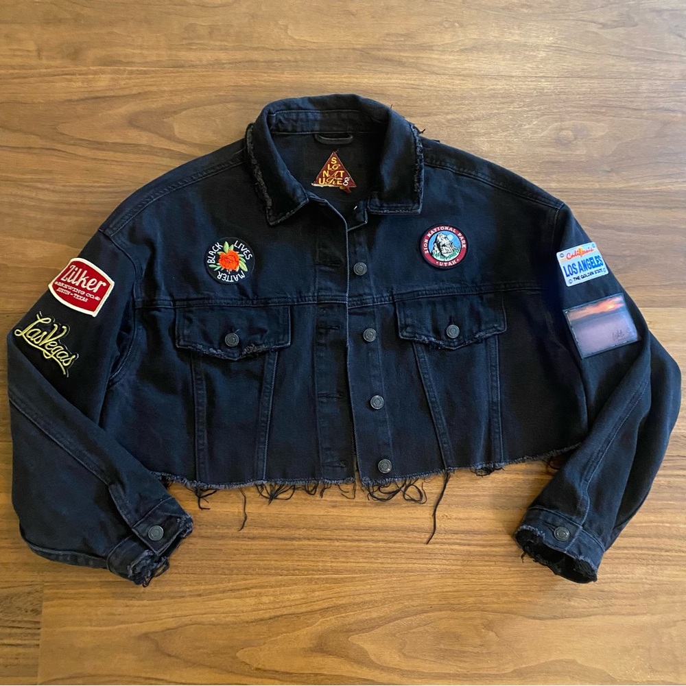 Cropped Patchwork Denim Jacket Route 66 Festival … - image 1